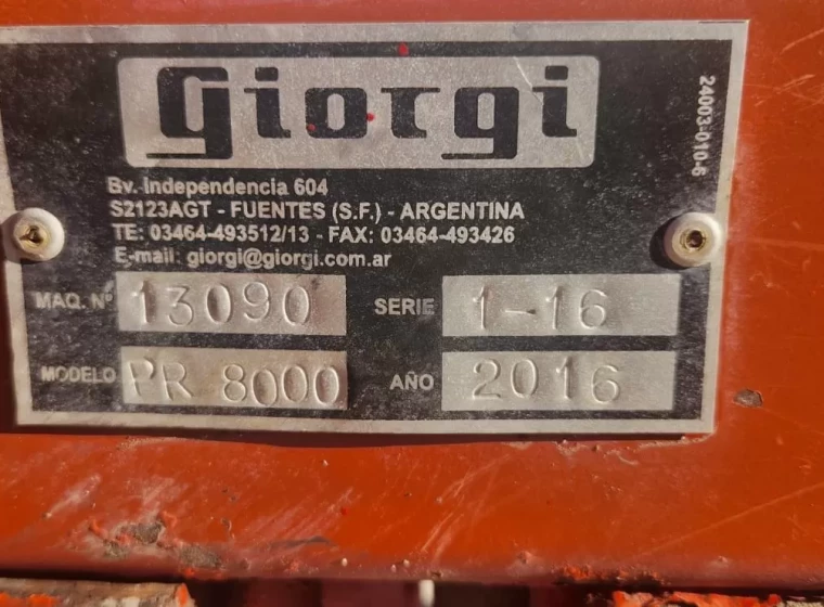 Sembradora Giorgi PRECISA 8000, año 2016